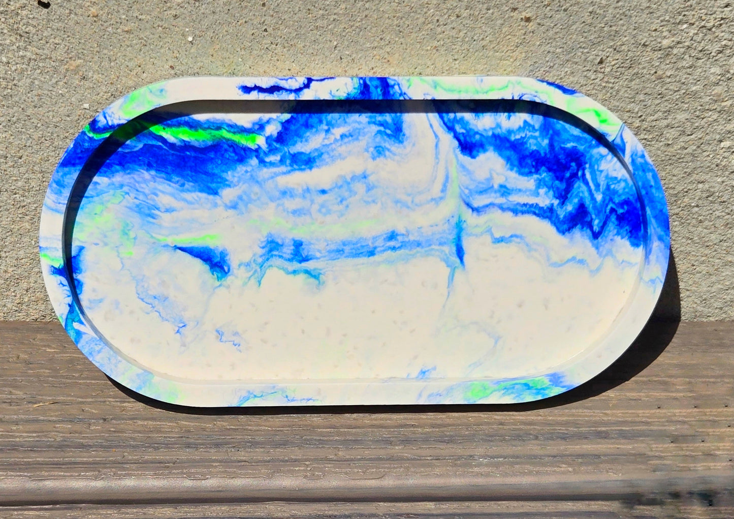 Faux Stone Trinket Tray - Lime Green and Blue